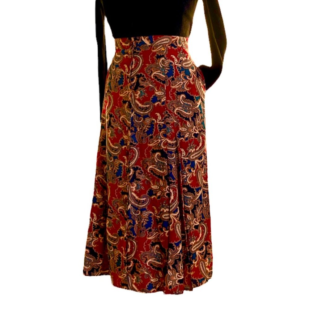 VTG Koret Country Classic Paisley Full Front Button Midi Skirt Sz 24W Pockets